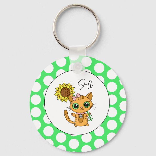 Chaveiro Gato Cinto com Girassol e Bolinhas (Frente)