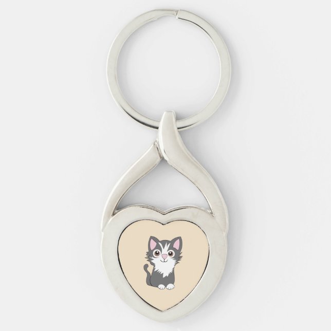 Chaveiro Gato cinza e branco (Frente)