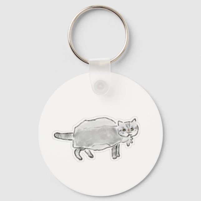 Chaveiro Gato Cinza em Saco de Plástico Arte a Lápis (Frente)