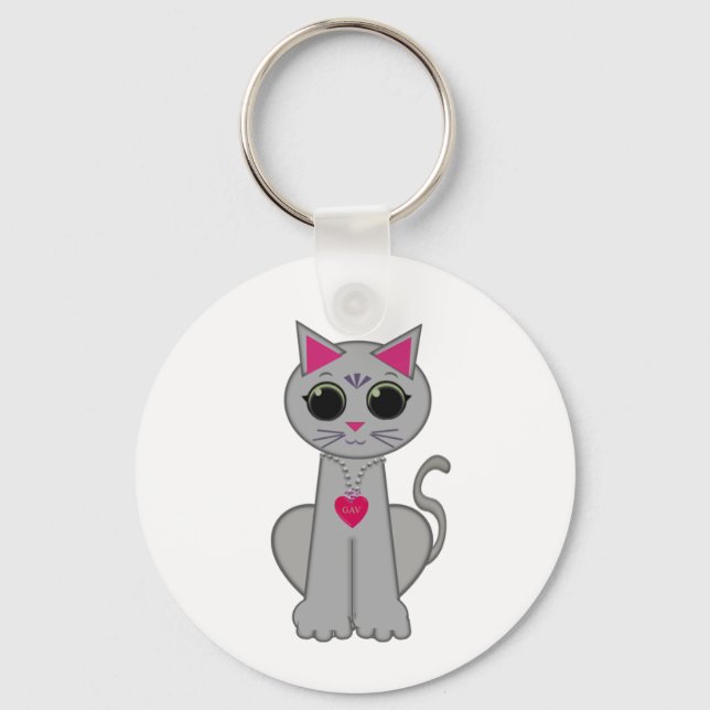 Chaveiro Gato Cinza Feliz Divertido Fofo (Frente)