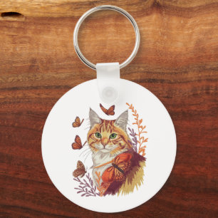 Chaveiro Gato com Borboletas Monarcas