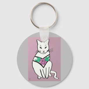 Chaveiro Gato com colar cor-de-rosa