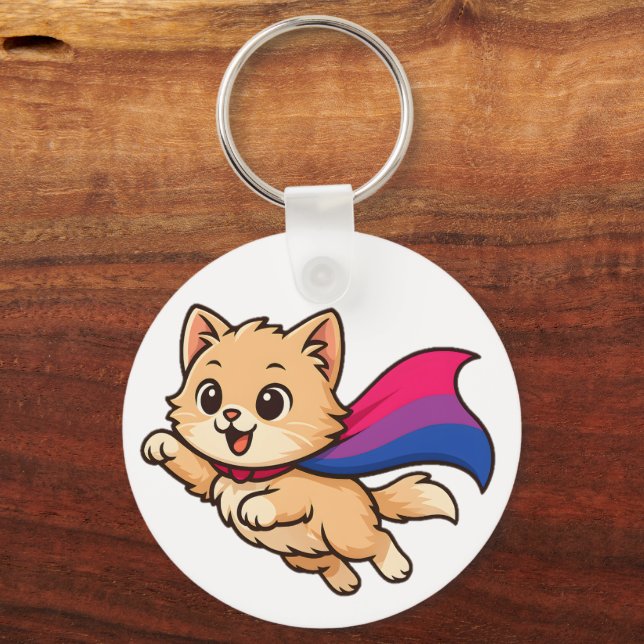 Chaveiro Gato com o Orgulho Bissexual Cape - Design Cute Bi (Frente)