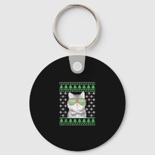 Chaveiro Gato com óculos de sol Suéter de Natal Feliz