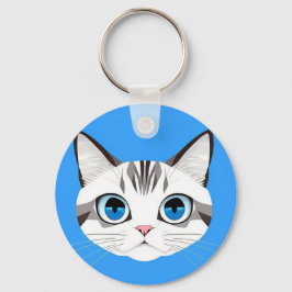 Chaveiro Gato Com Olhos Azuis Sobre um Fundo Azul Brilhante