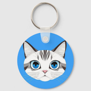 Chaveiro Gato Com Olhos Azuis Sobre um Fundo Azul Brilhante