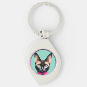 Chaveiro Gato Com Olhos Marcantes por Espelho Circular