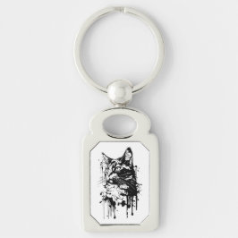 Chaveiro Gato com respingos Preto e Branco