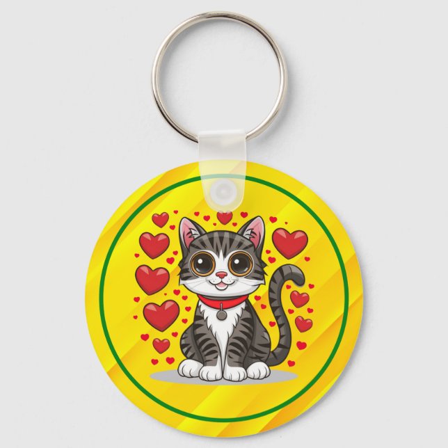 Chaveiro Gato com Símbolos de Amor Clipart-85245 (Frente)