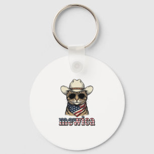 Chaveiro Gato Cowboy Patriótico Mewica Design Vetorial Vint