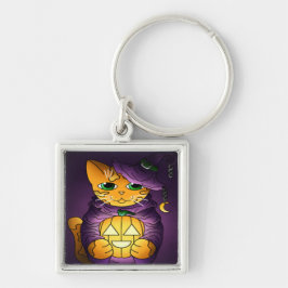 Chaveiro Gato de Bruxas de Halloween Roxo