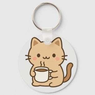 Chaveiro Gato de Café Fofo Design Kawaii Aconchegante