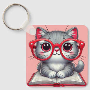 Chaveiro Gato de desenho animado fofo usando óculos