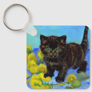 Chaveiro Gato de estilo Van Gogh com Sunflower