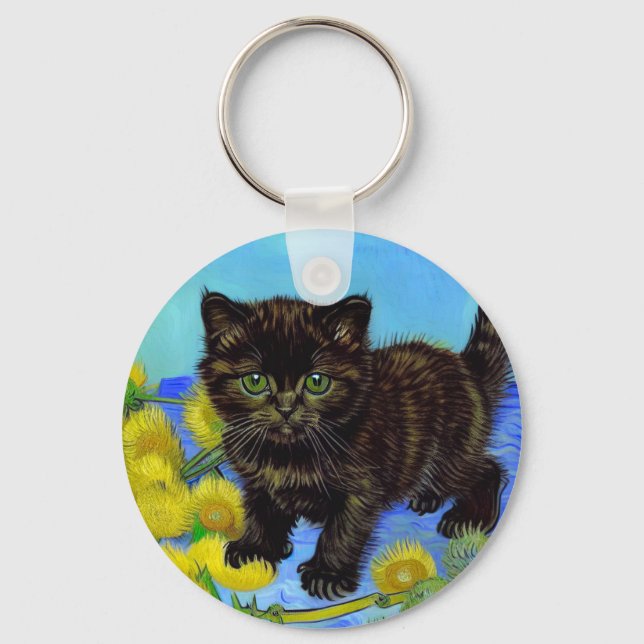 Chaveiro Gato de estilo Van Gogh com Sunflower (Frente)