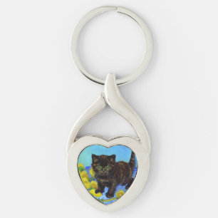 Chaveiro Gato de estilo Van Gogh com Sunflower