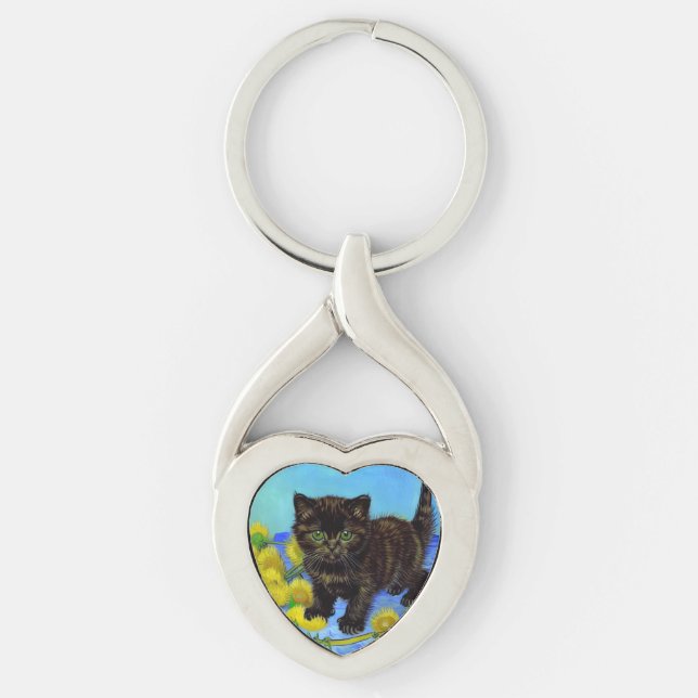 Chaveiro Gato de estilo Van Gogh com Sunflower (Frente)