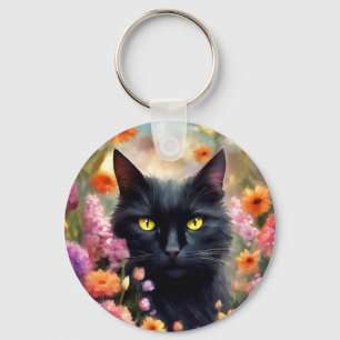 Chaveiro Gato de Flores de Gato Negro 736