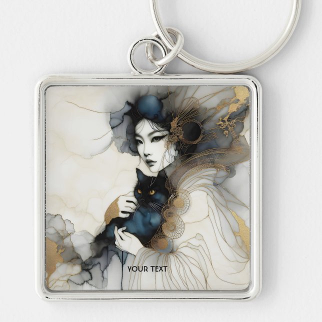 Chaveiro Gato de Garota Japonesa Fantasy (Frente)