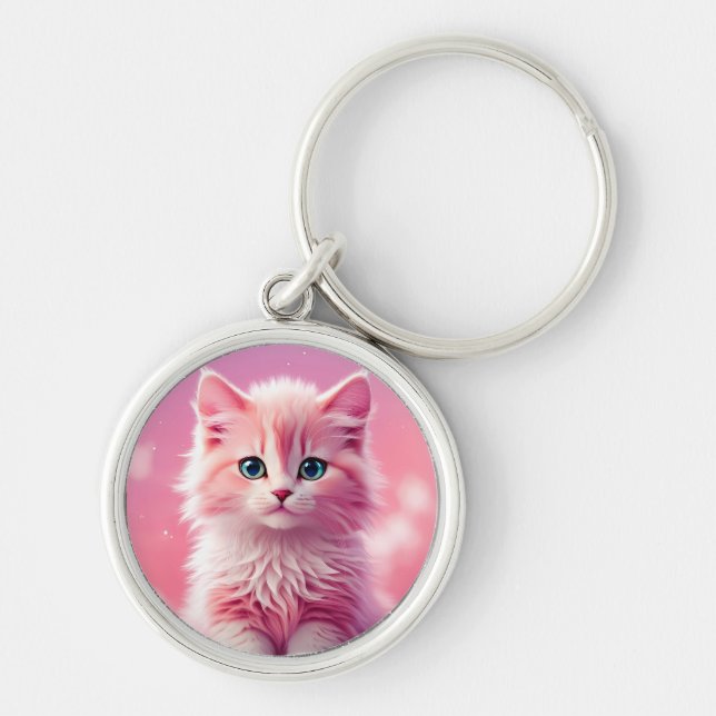 Chaveiro Gato de Gatinho Rosa Fluffy-Bonito-Rosa-Brilhante (Frente)