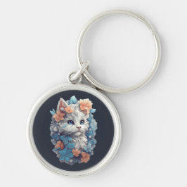 Chaveiro Gato de Gato de Gato Floral Branco Bonito