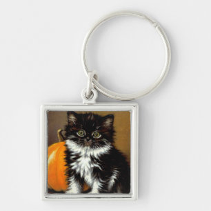 Chaveiro Gato de Halloween Preto e Branco Vintage