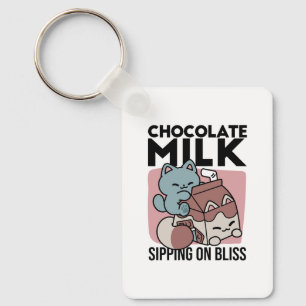 Chaveiro Gato de Leite de Chocolate Kawaii – Bebida Aconche