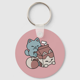 Chaveiro Gato de Leite de Chocolate Kawaii – Bebida Aconche