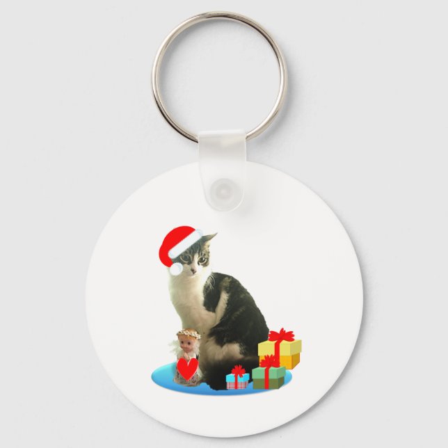 Chaveiro gato de mesa de Natal e pequeno anjo fofo (Frente)