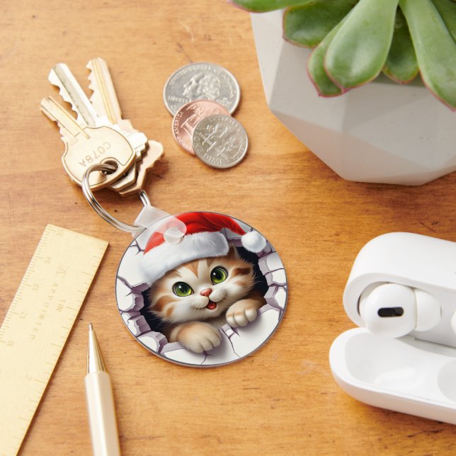 Chaveiro Gato de Natal bonito através da parede ilustrado (Mesa)