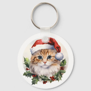 Chaveiro Gato De Natal Cinto Em Santa Hat