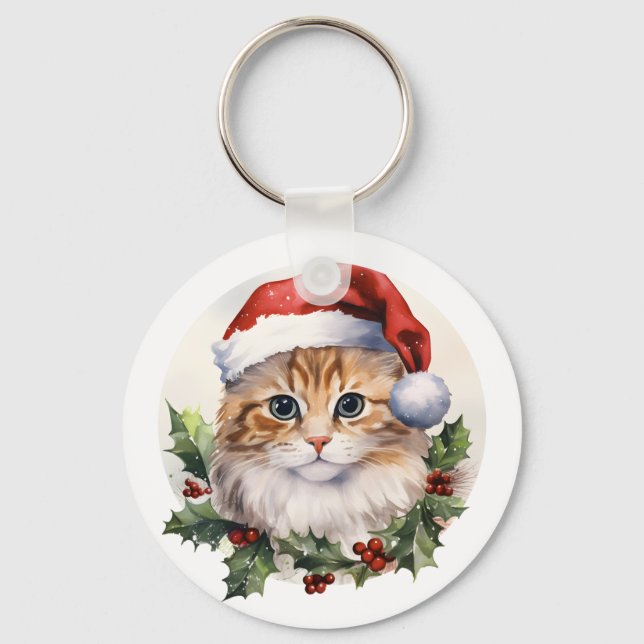 Chaveiro Gato De Natal Cinto Em Santa Hat (Frente)