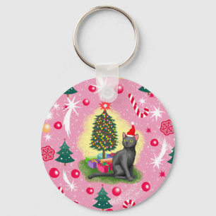 Chaveiro Gato de Natal Rosa