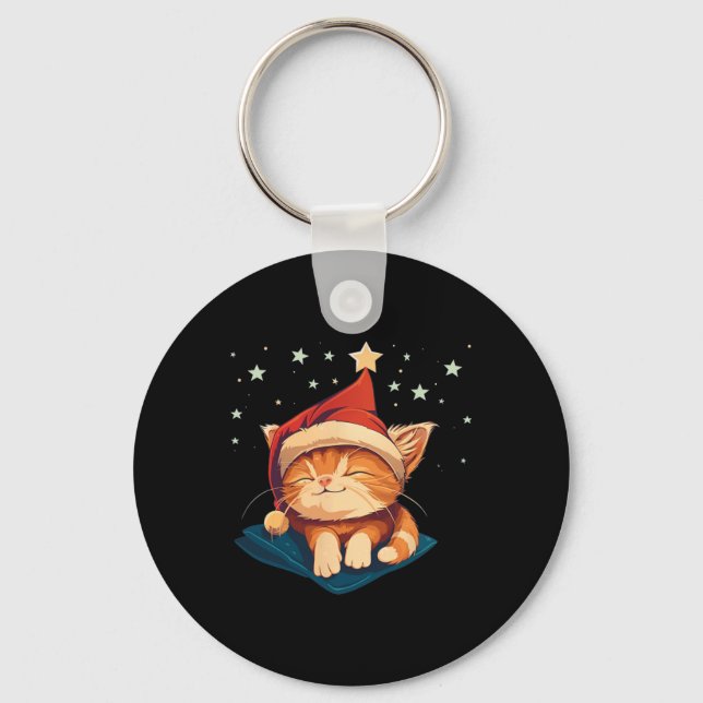 Chaveiro Gato de Natal Sonolento (Frente)