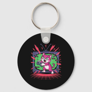 Chaveiro Gato de Raiva de Pixel Retro Gamer Glitch em Estil