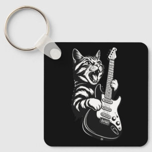Chaveiro Gato de Rocha Tocando Guitarra Elétrica Música L