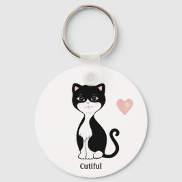 Chaveiro Gato de Tuxedo Fofo e Coração