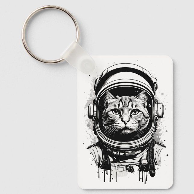 Chaveiro Gato do Astronauta Negro e Branco (Frente)