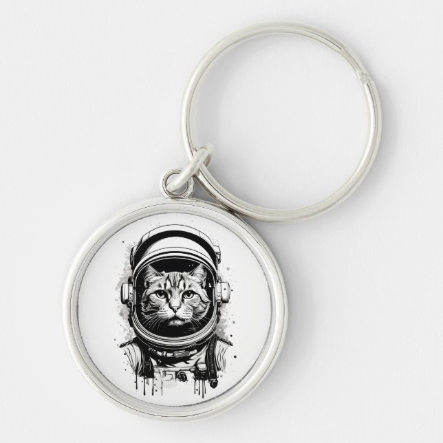 Chaveiro Gato do Astronauta Negro e Branco (Frente)