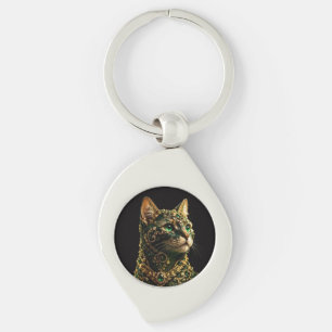 Chaveiro Gato Dourado Olhos Verdes Arte Elegante