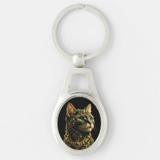 Chaveiro Gato Dourado Olhos Verdes Arte Elegante