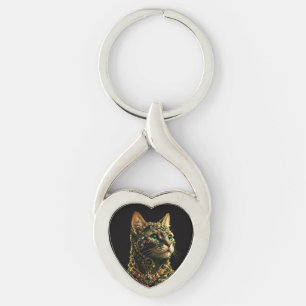 Chaveiro Gato Dourado Olhos Verdes Arte Elegante