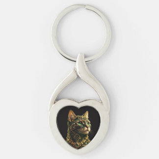 Chaveiro Gato Dourado Olhos Verdes Arte Elegante