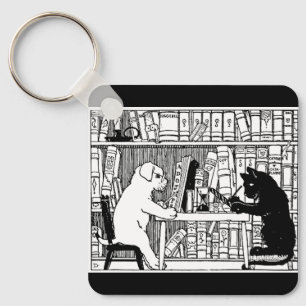 Chaveiro Gato e Cachorro na Biblioteca