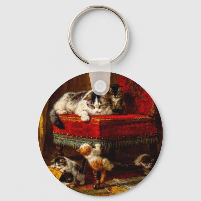 Chaveiro Gato e Gatinhos Brincando com Cadeira (Frente)