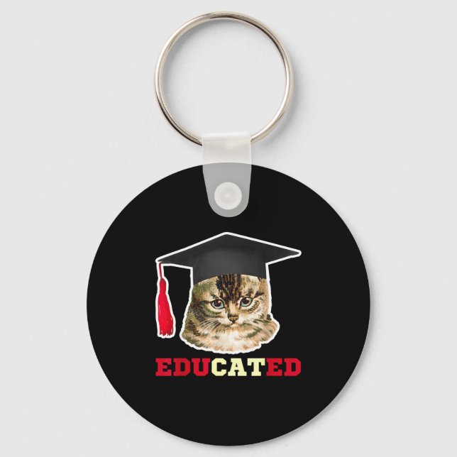 Chaveiro Gato educado em touca de formatura presente engraç (Frente)