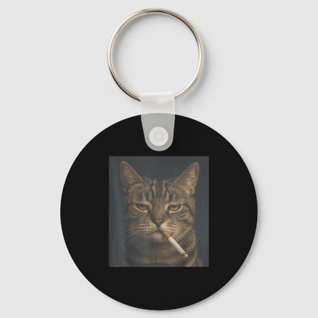 Chaveiro Gato Engraçado Com Cigarro Meme Sarcástico Fumando (Frente)