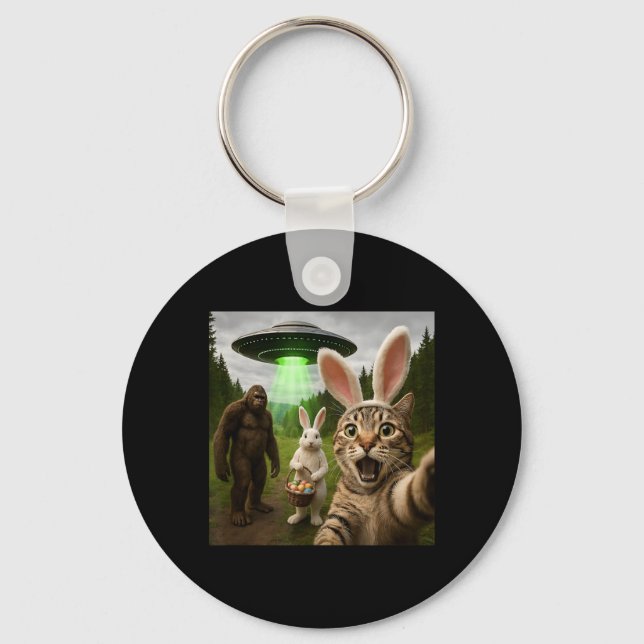 Chaveiro Gato engraçado de Páscoa selfie com Bunny Bigfoot  (Frente)