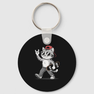 Chaveiro Gato Engraçado Mão de Rocha Skate Patinação Gráfic