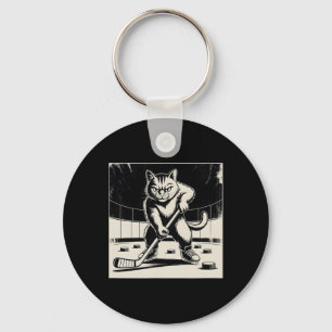 Chaveiro Gato Engraçado Retro Jogando Hóquei no Gelo Patina